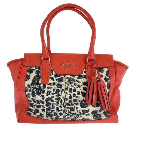 Coach 19989 Legacy Haley Red Leather and Leopard Print Satchel - Picture 1 of 15
